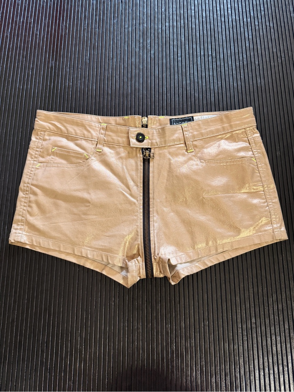 Andrew Christian Metallic Gold Zip-Back Shorts XXX - Picture 7 of 7